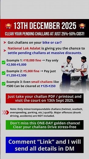 🔥 13 December Lok Adalat – Clear Your Challans at 25%–50% Discount! 🚨
