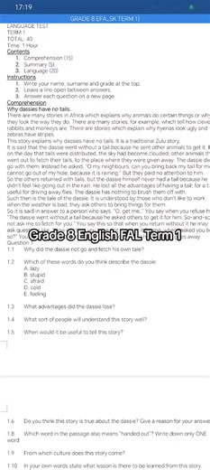 Grade 8 FAL Test English #grade8 #grade9 #grade10 #grade11 #grade12