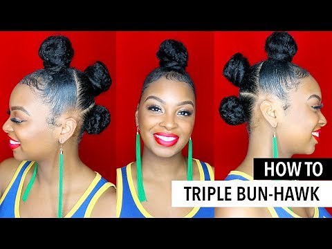 How To: 3 Buns Mohawk (Bun-Hawk) | Protective Style Mohawk