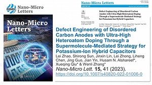 41. Defect Engineering of Disordered Carbon Anodes with Ultra-High Heteroatom Doping Through a Supermolecule-Mediated Strategy for Potassium-Ion Hybrid Capacitors https://link.springer.com/article/10.1007/s40820-022-01006-0 #science #Nanomateriales #research #researcher #sciences #nanomicroletters #academic #thinfilms #nanomaterialscientists #nanomaterial #nanomaterials #thinfilm | Nano-Micro Letters