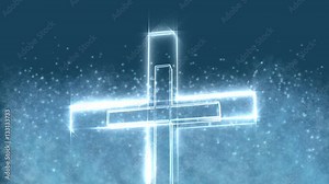3D rotating blue glowing cross with animated particles Stock Video