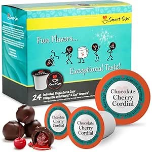 Smart Sips, Chocolate Cherry Cordial Coffee, Medium Roast, Gourmet Flavored Coffee Single Serve Pods for Keurig K-Cup Brewers, 24 Count, Rich & Flavorful