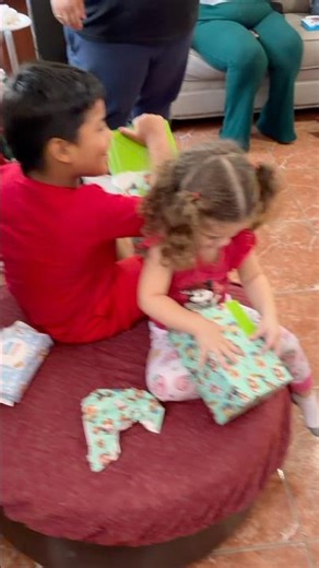 Daughter and son open Christmas gift at grandmas house #shorts