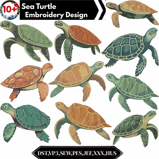 Turtle Embroidery Design, Mini Turtle Embroidery, Sea Embroidery, Ocean Embroidery, Turtles and Flowers Motive, Machine Embroidery Design - Etsy