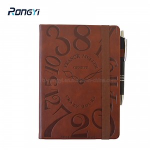 [Hot Item] A5 PU Leather Embossing Custom Logo Office Stationery Diary Planner Pen Holder Notebook