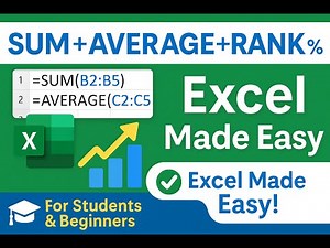 SUM, AVERAGE, RANK & PERCENTAGE in Excel | Easy Tutorial for Students & Beginners