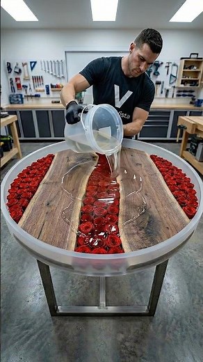 DIY Epoxy Resin Red Rose Coffee Table 🌹🪵