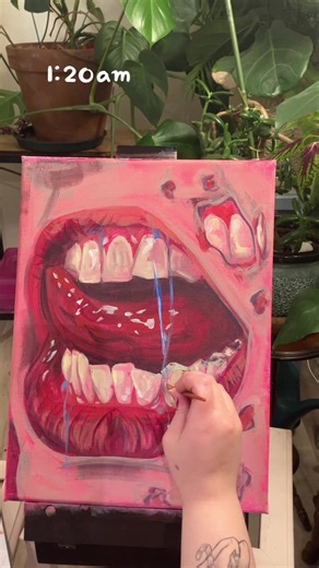 Late Night Painting Session: Practicing Teeth