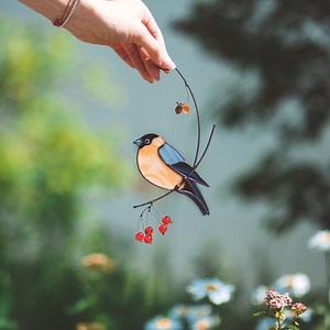 Stained Glass Bullfinch Suncatcher: Handcrafted Bird Window Hanging - Etsy
