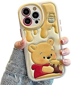 Compatible with iPhone 13 Pro Max Cute Case, Kawaii Phone Case TPU Leather Cute Bear Cartoon case Soft Rubber Shockproof Protective for iPhone 13 Pro Max Case Cover for Women Girls
