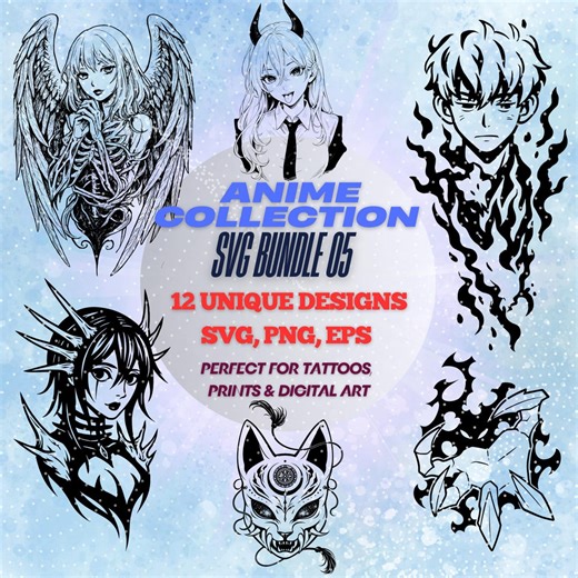 Anime SVG Bundle 06 | Tattoo Flash, Cricut Cut Files, Manga Stencils (digital Download) - Etsy