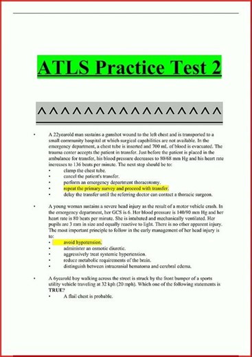 Atls Practice Test 2 Questions Answers Latest6081update video