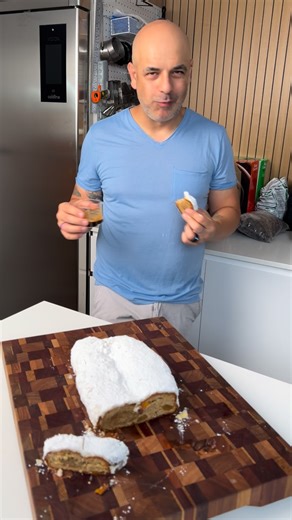adriano zumbo on Instagram: "Merry Christmas & Happy Holidays to all 🎄✨ Here’s my Tropical Fruit Stollen a little twist on the OG. A recipe to have with your coffee ☕️ FRUIT SOAK 40g macadamias 70g almonds slivered 100g banana dried 75g ginger dried 100g mango dried 30g coconut 1g lime zest .5g orange zest 75g rum 10g honey 10g vanilla paste 1 whole Passionfruit PRE FERMENT 125g milk 13g yeast 75g bakers flour 10g honey DOUGH 350g flour 50g eggs 20g yolks 3g salt 10g dried yeast 3-5g spices 200