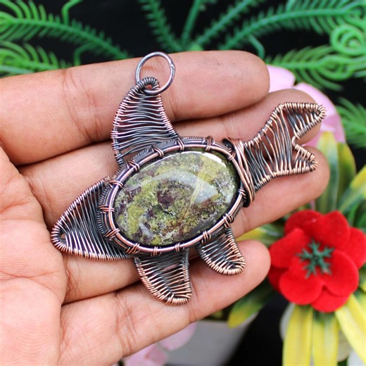 Dragon Bloodstone Pendant Copper Wire Wrapped Pendant Bloodstone Wire Wrapped Jewelry Wire Wrap Fish Pendant Fish Pendant Handmade Jewelry