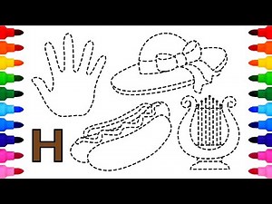 [영어놀이]알파벳 H 단어, 손, 모자, 핫도그, 하프, 점선 그림을 그리고 색칠하면서 영어단어 배우기| Coloring H Words Hand, Hat, Hot dog, Harp