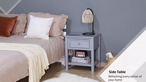 HOMCOM Accent End Table, Sofa Side Table with Storage Drawer and Bottom Shelf for Living Room,Gray
