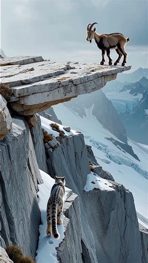 Snow Leopard Trapped on a Deadly Cliff! Goat Outsmarts Predator 🐐🐆