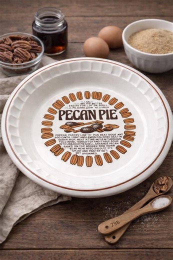 Vintage Pecan Pie Recipe Plate  | Cozy Farmhouse Kitchen Decor & Cottagecore Bakeware