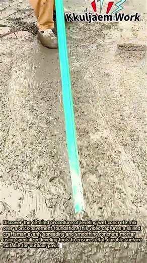 Smoothing Concrete Mix Over Brick Pavement #worker #process #construction #concrete #paving