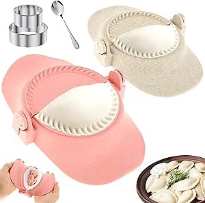 5Pcs Dumpling Maker Set Easy-Tool for Dumpling Wrapper Manual Dumpling Maker Mould with Dough Cutter and Spoon Dumpling Press Mold for Dumpling Kitchen, pink, white