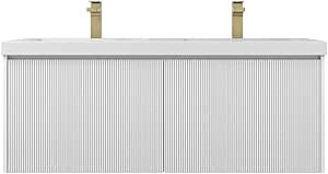 Blossom 48 inch Bathroom Vanity with Sink, Wall Mounted Floating Bathroom Vanity Cabinet with Double Acrylic Sink, All Wood Bathroom Storage Cabinet with Soft Close Drawers, Matte White Finish