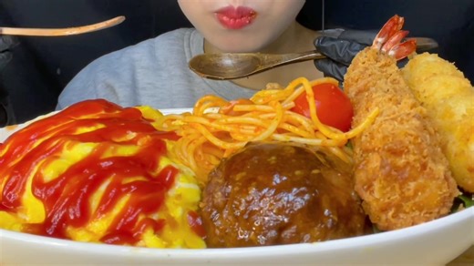 大人のお子様ランチ♪̊̈♪̆̈ #asmr #咀嚼音 #먹방 #食べる音 #オムライス #ハンバーグ #お子様ランチ #오므라이스 #런치