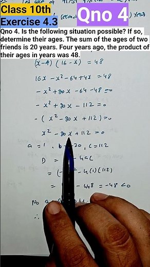 CLASS 10 Maths Ch 4 | Ex 4.3 Qno 4| Quadratic Equations | NCERT