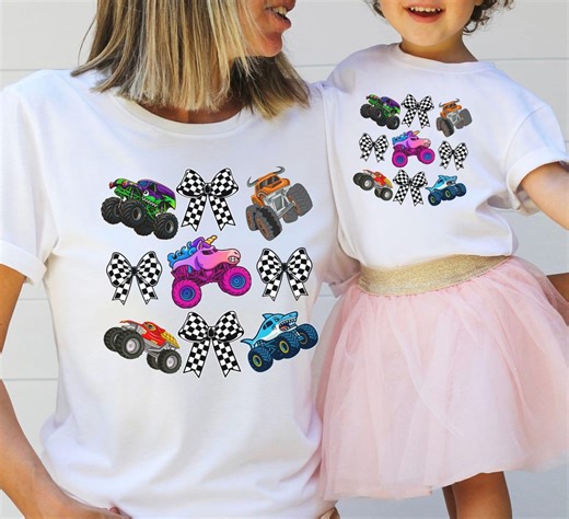 Girls Monster Truck Shirt, Race Car Bows, Mama & Mini Matching Outfit - Etsy
