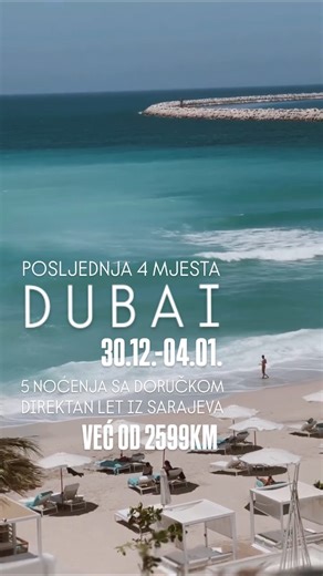🎆 DUBAI NOVA GODINA 2026 ⏰ Posljednja 4 mjesta u prodaji! 📅 30.12.2025 – 04.01.2026 🏨 Citymax Hotel Al Barsha At The Mall 3★ 💰 Last minute: od 2.599 KM (regularna cijena 2.799 KM) • Idealna opcija za putnike koji žele odličnu lokaciju po pristupačnoj cijeni • Nalazi se odmah pored Mall of the Emirates i blizu metro stanice • Rooftop bazen i ugodni prostori za opuštanje nakon cjelodnevnog razgledanja 🏨 Hotel Millennium Al Barsha 4★ 💰 Last minute: od 2.899 KM (regularna cijena 3.099 KM) • Mo