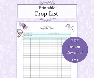 Prop List Printable PDF | Production Checklist | Props Inventory Tracker | Theater Prop Log | Inventory Management - Etsy