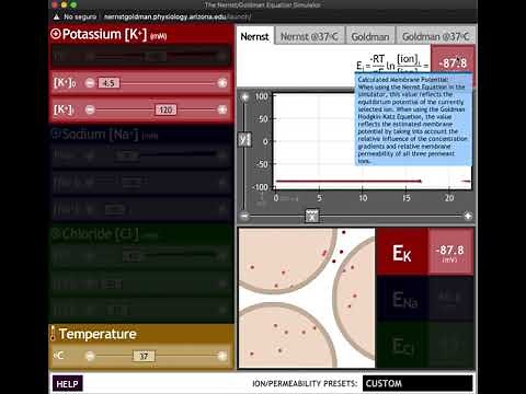 Simulador de potenciales de equilibrio y de reposo (ecuaciones de Nernst y Goldman-Hodgkin-Katz)