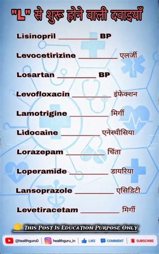 👉 “L” से शुरू होने वाली दवाइयाँ | 10 Important Medicines + Uses 💊