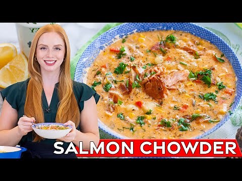 The Best Creamy Smoked Salmon Chowder | with bacon & corn!