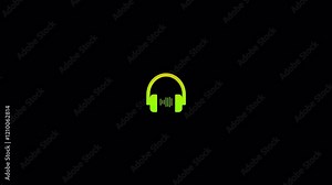 Headphone Sound Wave Animation on a Transparent Background, Animated sound wave visuals with headphones with alpha channel for audio effects.