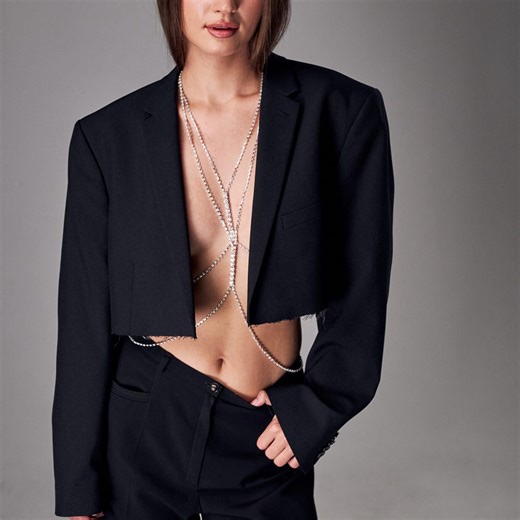 Silver Body Chain Crystals, Body Chain Necklace Long, Body Chain Harness, Chest Body Jewelry, Under Bust Chain, Layered Body Chain - Etsy