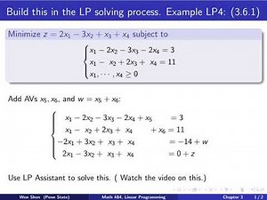 V3-22. Linear Programming. Artificial variables. Example LP4.