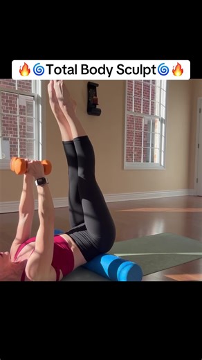Strengthen, tone and sculpt your total body with this one powerhouse exercise using a set of dumbells(5-8 pounds) and a foam roller. #strength #totalbody #weights #exercise #fyp