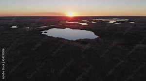 Stunning Sunset Over The Okavango Delta, Botswana, Africa.-aerial shot