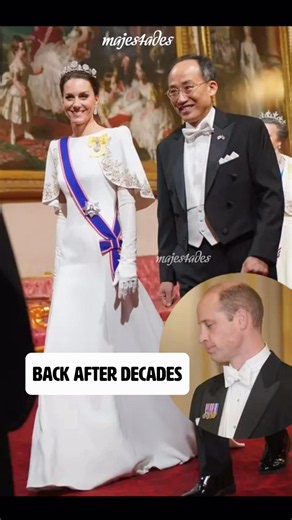 South Korea State Banquet 2023 🇰🇷 White Jenny Packham gown, gloves & Strathmore Tiara.