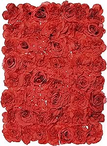 Artificial Flower Wall Background, Flower Wall Panel 3D -24X16-inch-used for Wedding, Stage, Church Wall, Indoor and Outdoor Decoration (Red)