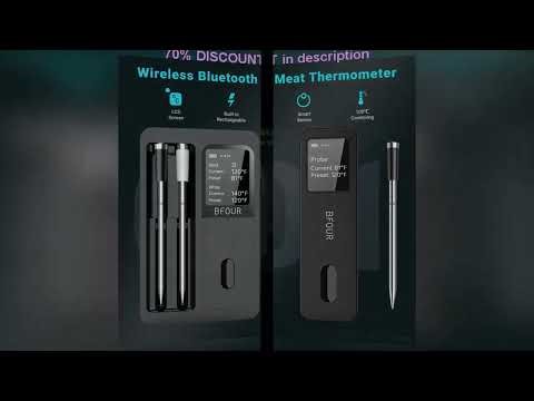 #Wireless Bluetooth Meat Thermometer IP67 Waterproof Probes with LCD Screen Booster Rechargeable fo