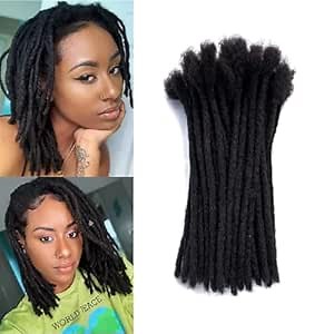 Dreadlock Extensions 0.6cm Thickness 10 Inch 20 Strands Real Human Hair Loc Extensions 100% Handmade Permanent Hair Extensions Natural Black Afro Kinky Locs Can Be Dyed Curled for Women/Men