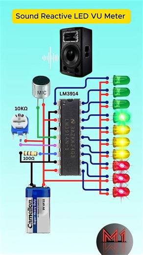 Sound Reactive LED VU Meter Using LM3914 | Audio Level Indicator #experiment #shorts #shortsvideo