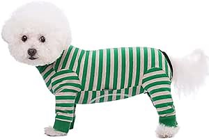 Dog Striped Recovery Suit, Puppy After Surgery Onesie for Female Male Dogs, Dogs Cats Long Sleeve Pajamas Bodysuit, Surgery Abdominal Wound Bandages Clothes, Dog Pant for Shedding Skin Disease