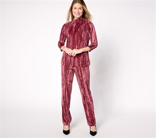 Isaac Mizrahi Live! Crushed Velvet 3/4 Sleeve High Neck Top - QVC.com