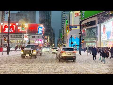 Toronto after Snow Storm - Downtown Drive at Night | 4K