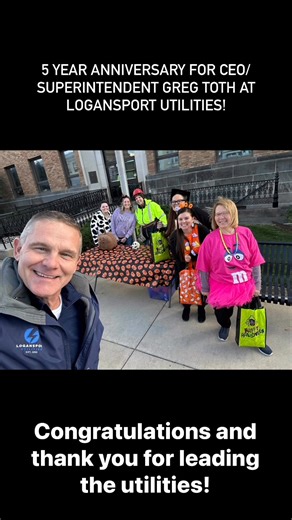 Whether it’s eliminating blight, improving infrastructure or to winning awards and giving them out, we want to congratulate, thank, and celebrate our fearless leader CEO/ Superintendent Greg Toth on his 5 year work anniversary at Logansport Utilities. Greg has changed the city for the better, with his commitment to providing great services and engaged involvement in the community. Greg hit the ground running November 2, 2020 and has made incredible improvements for the company, all our employees