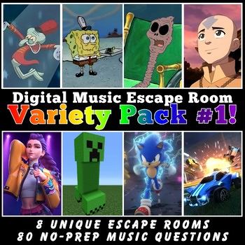 Digital Music Escape Room Variety Pack #1! - 8 Rooms Included!