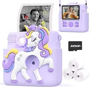 Amazon.com: Kids Camera Instant Print Gifts for Girls Age 4-12, Instant Camera for Kids with Silicone Cover, 1080P Kids Digital Camera Toys for 3 4 5 6 7 8 9 10 Years Old Girls 32GB Card Lilac : Electronics