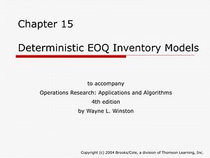 Chapter 15 Deterministic EOQ Inventory Models - SlideServe